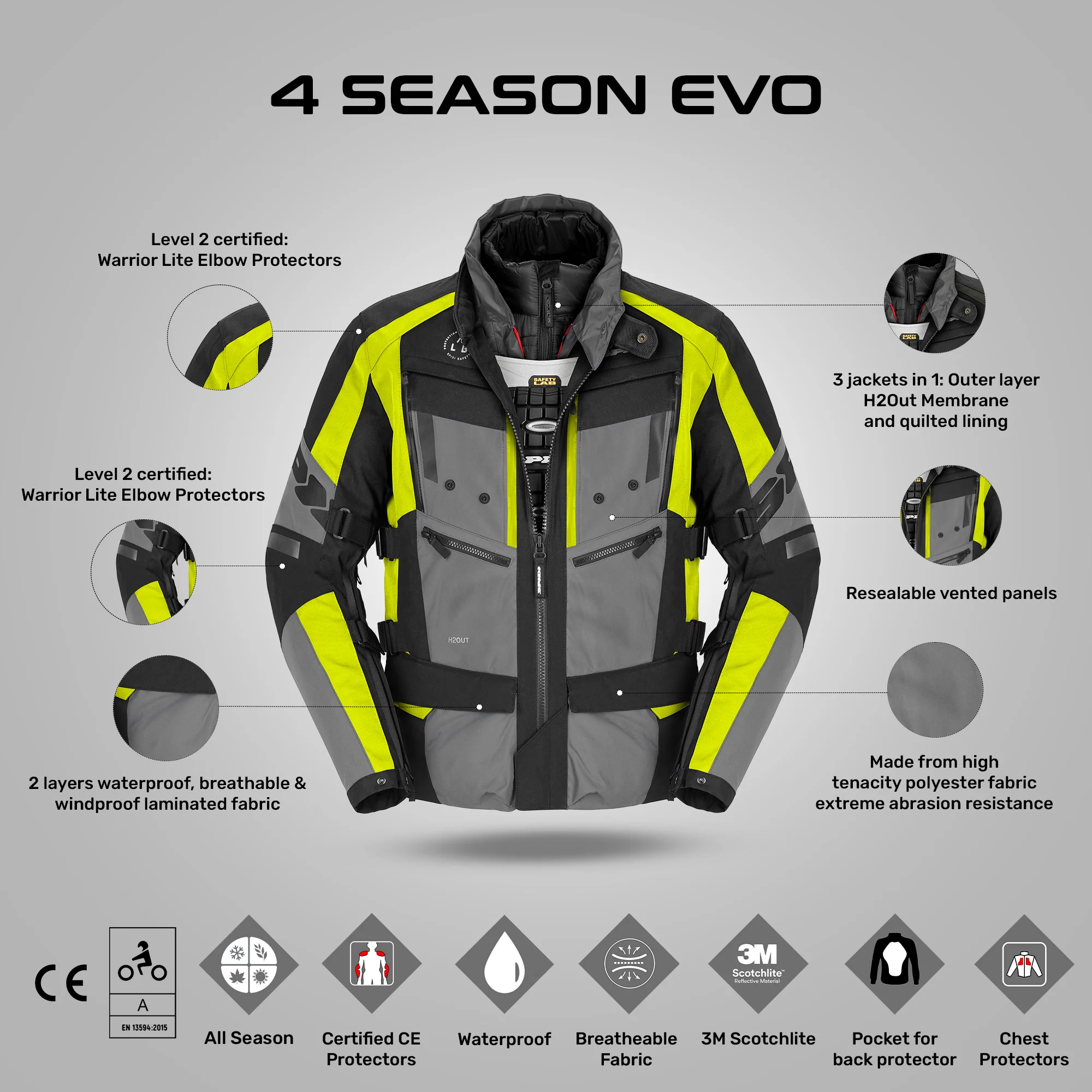 4Season Evo - All Weather Touring Jacket (Black/Yellow) - Image 10