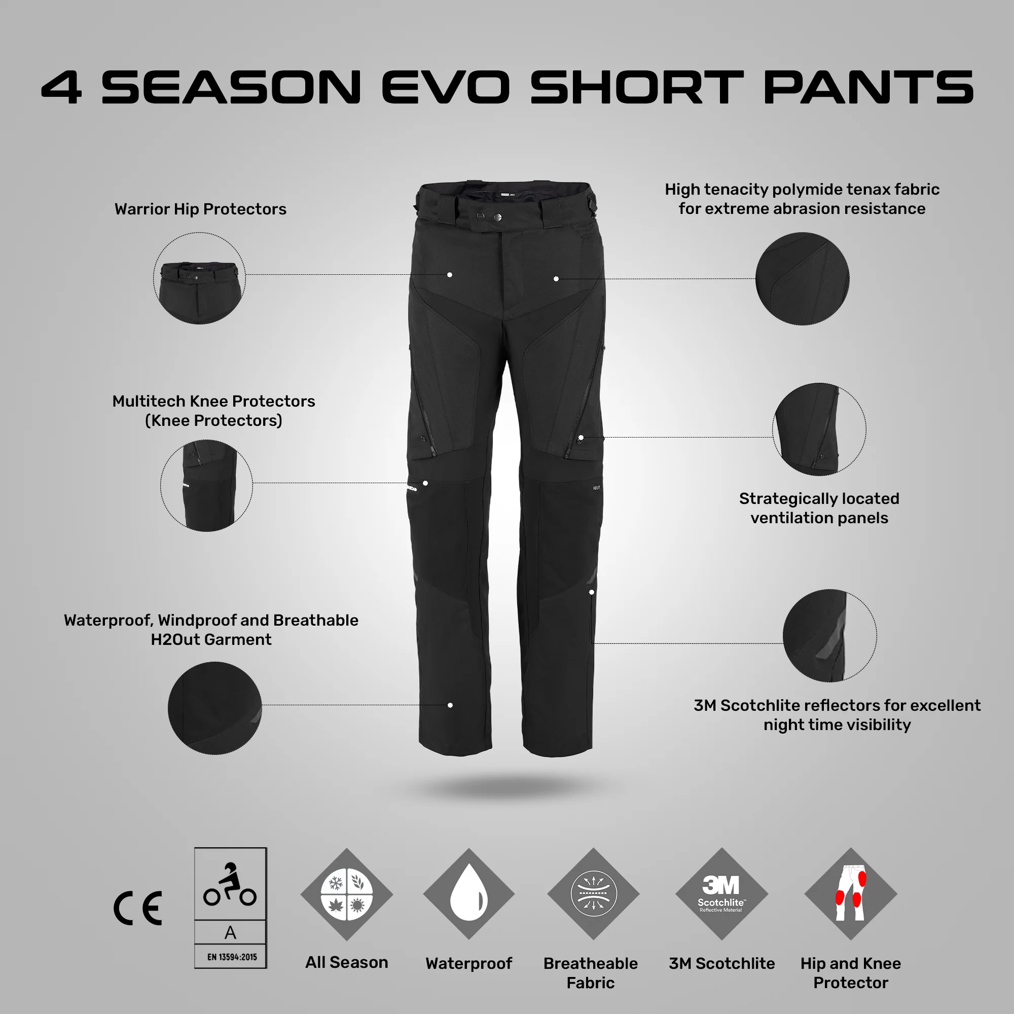 4Season Evo Short - All Weather Riding Pants (Black) - Image 6