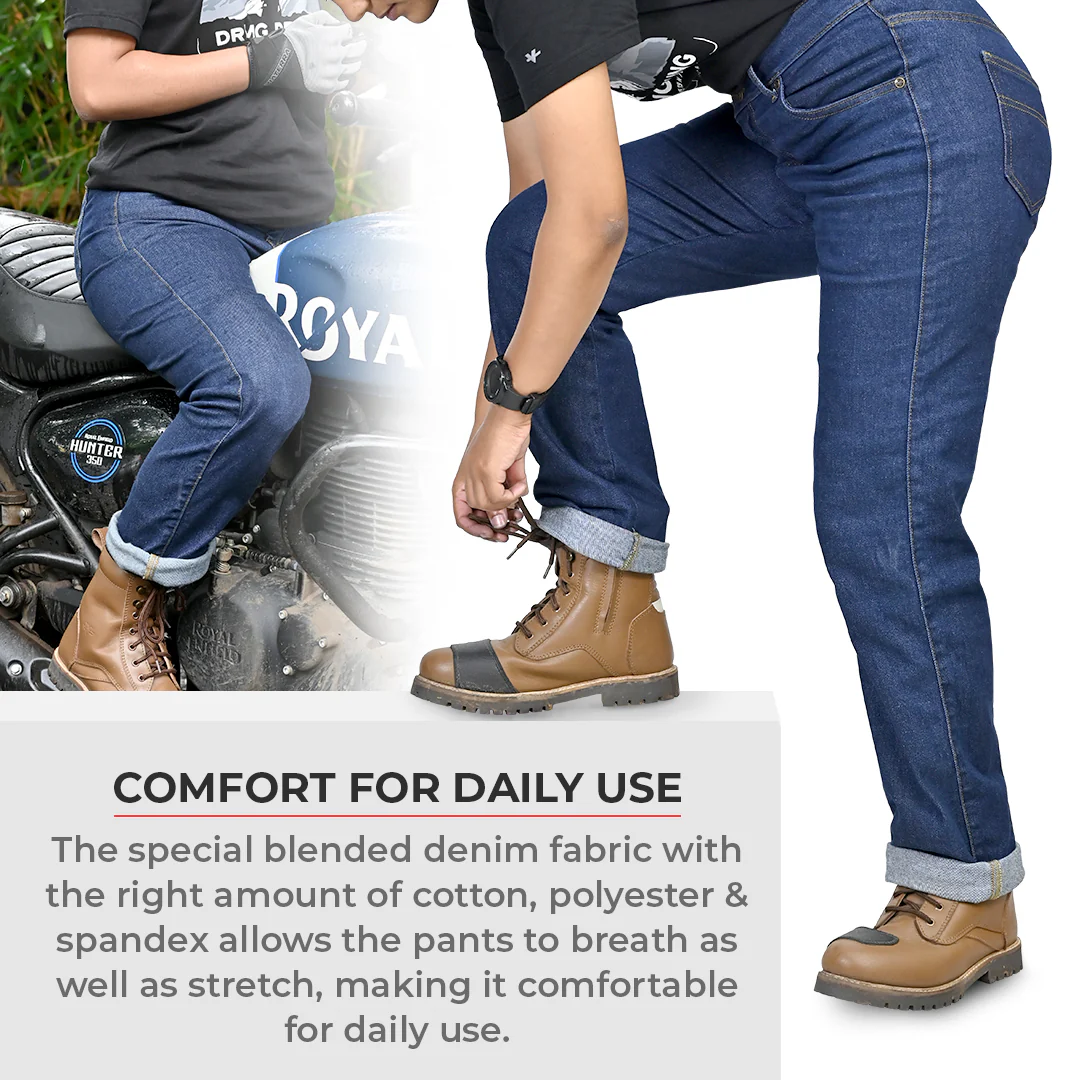 Augusta - Women's Armoured Motorcycle Riding Jeans (Black/Blue) - Image 4