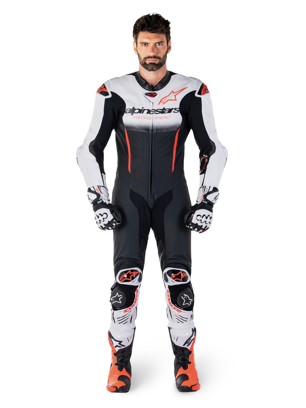 Gp-R7 - Leather Racing Suit (White/Black/Red Fluo) (1 Piece) - Image 5