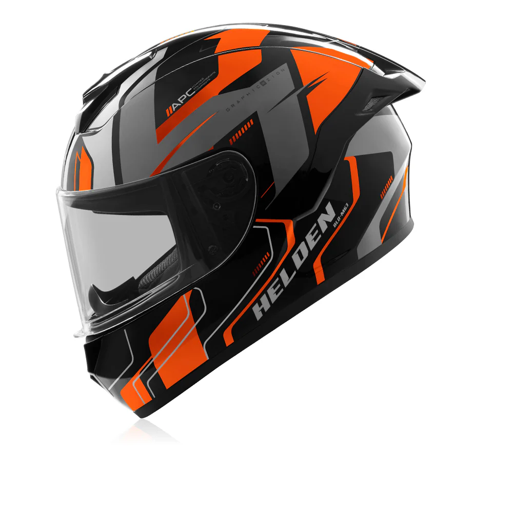 Helden - Motorcycle Riding Helmet (Orange/Black Gloss)