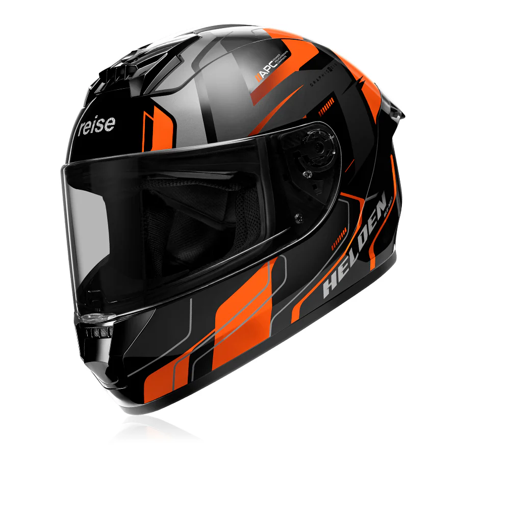 Helden - Motorcycle Riding Helmet (Orange/Black Gloss) - Image 2