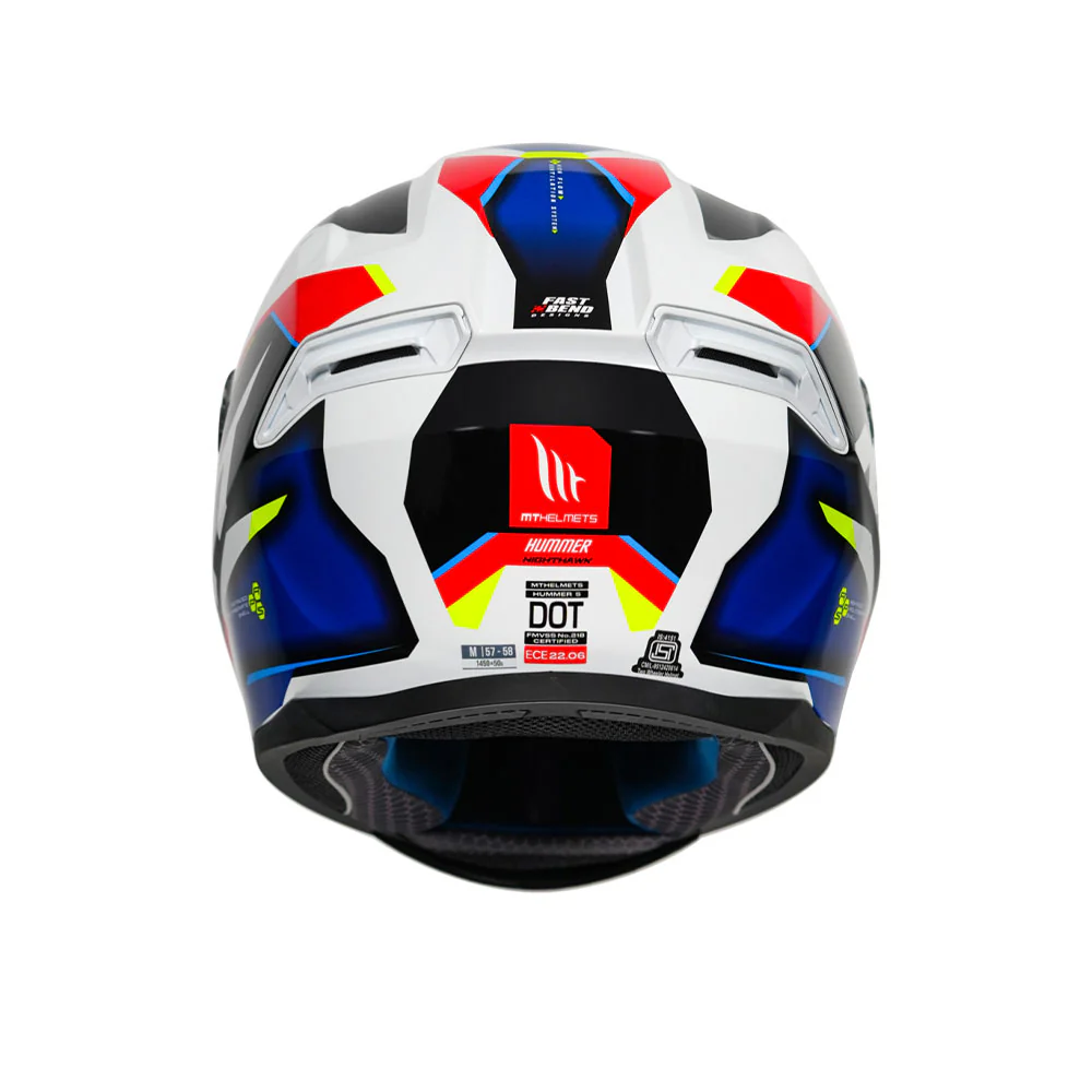 Hummer B Nighthawk D2 - Motorcycle Riding Helmet (Gloss White/Fluor Red/Blue) - Image 4