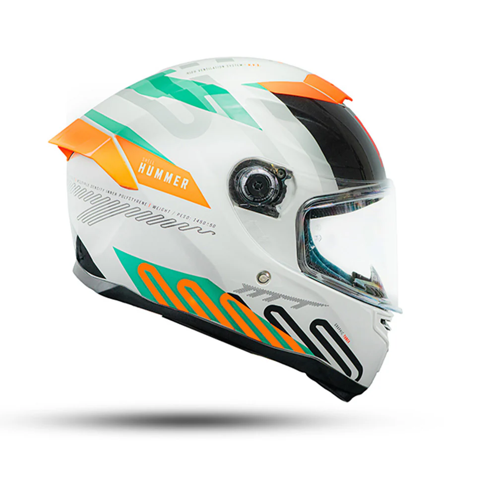 Hummer Tubex A4 - Motorcycle Riding Helmet (White/Green/Orange) - Image 2
