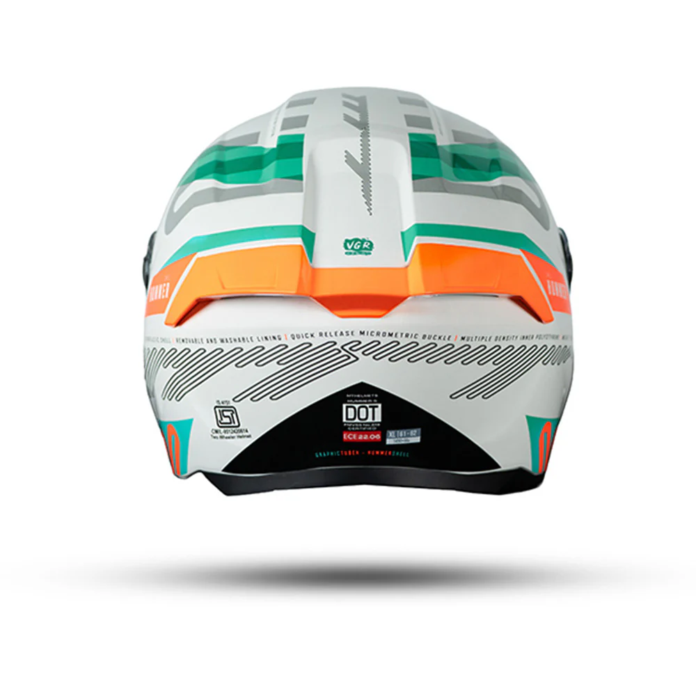 Hummer Tubex A4 - Motorcycle Riding Helmet (White/Green/Orange) - Image 3
