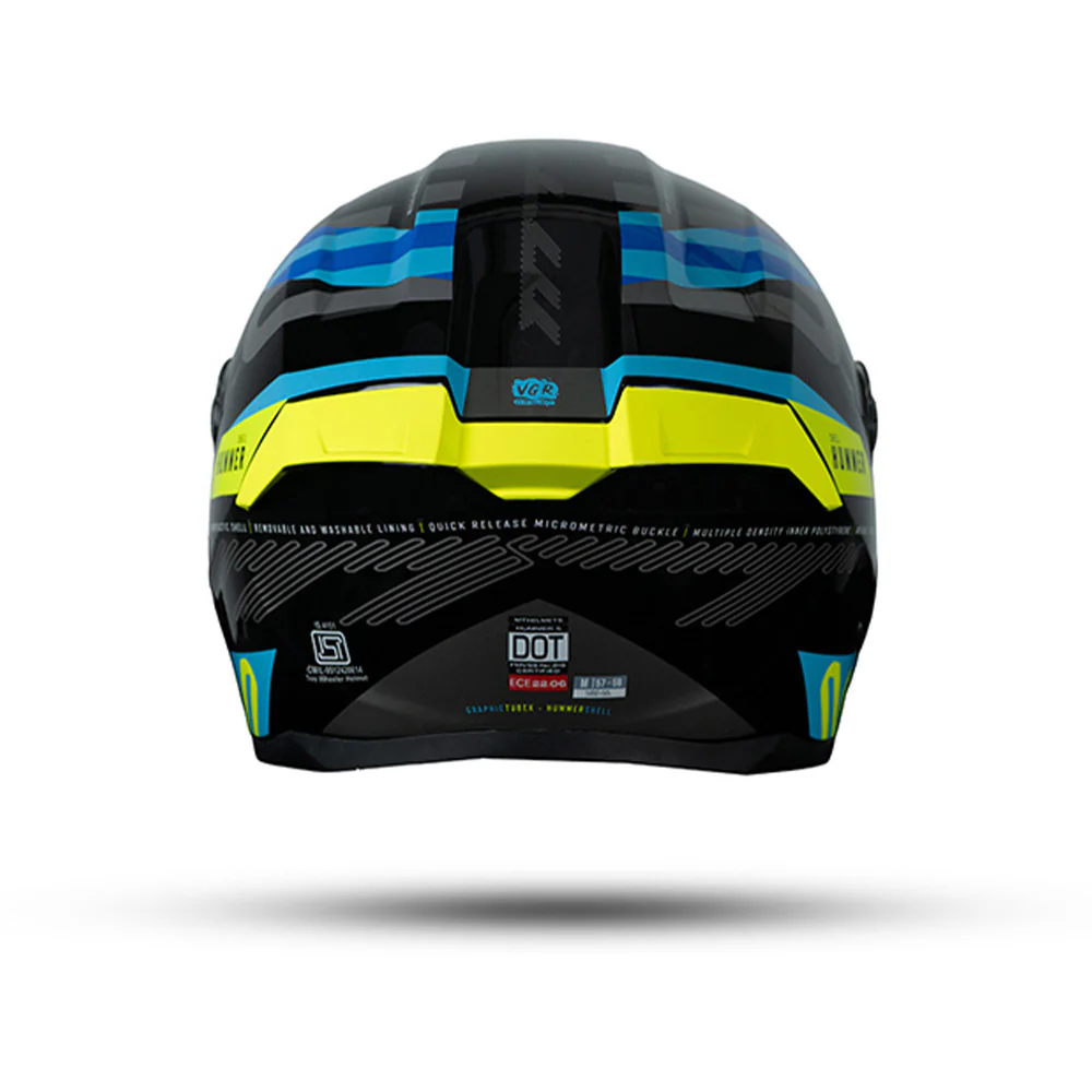 Hummer Tubex B3 - Motorcycle Riding Helmet (Black/Blue/Yellow) - Image 4