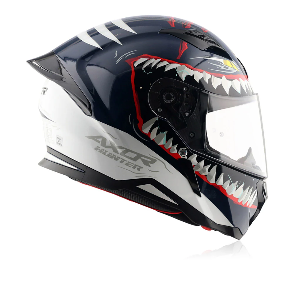 Hunter Shark - Motorcycle Riding Helmet (Blue/White) - Image 3