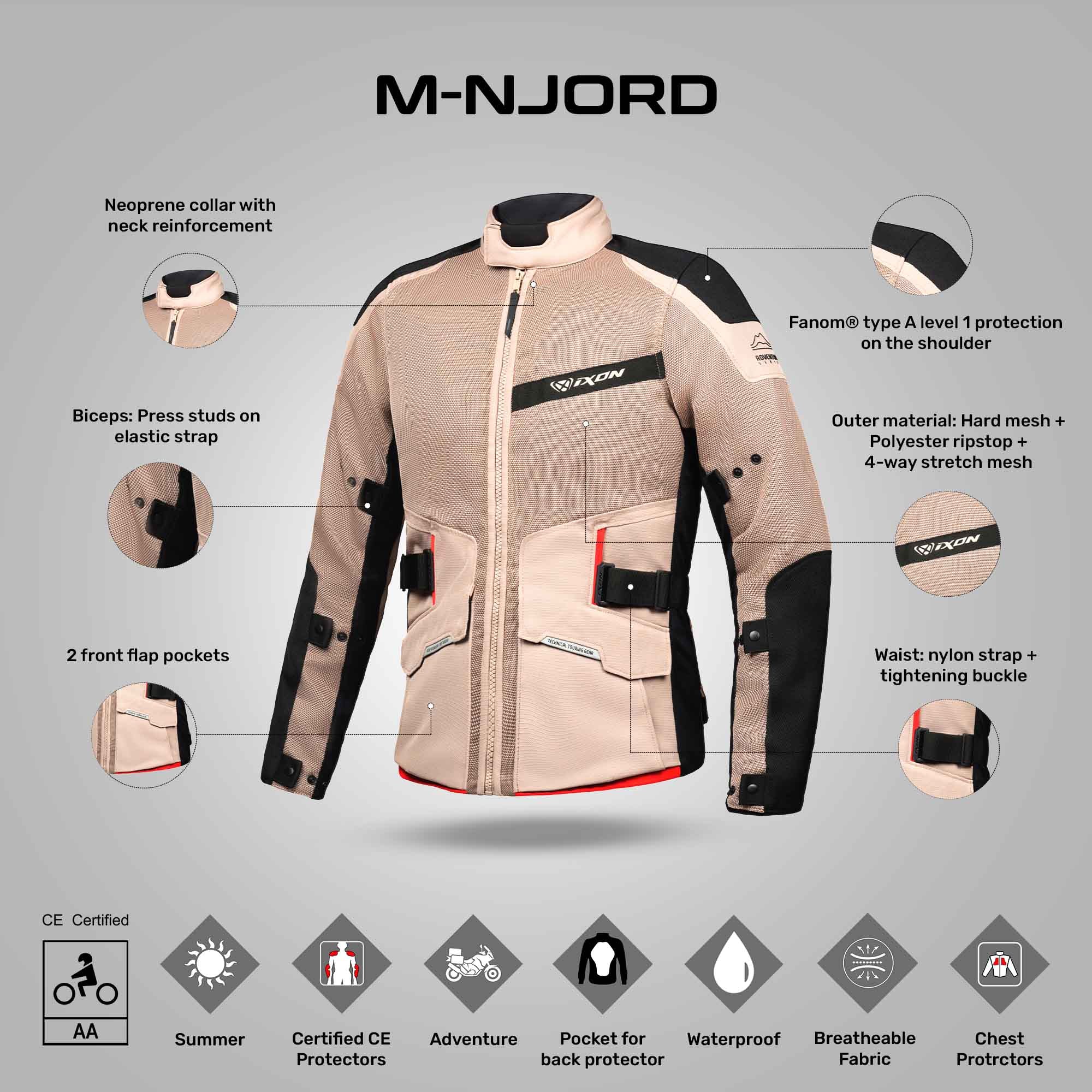M-Njord - Adventure Touring Jacket (Sand / Black/ Red) - Image 3