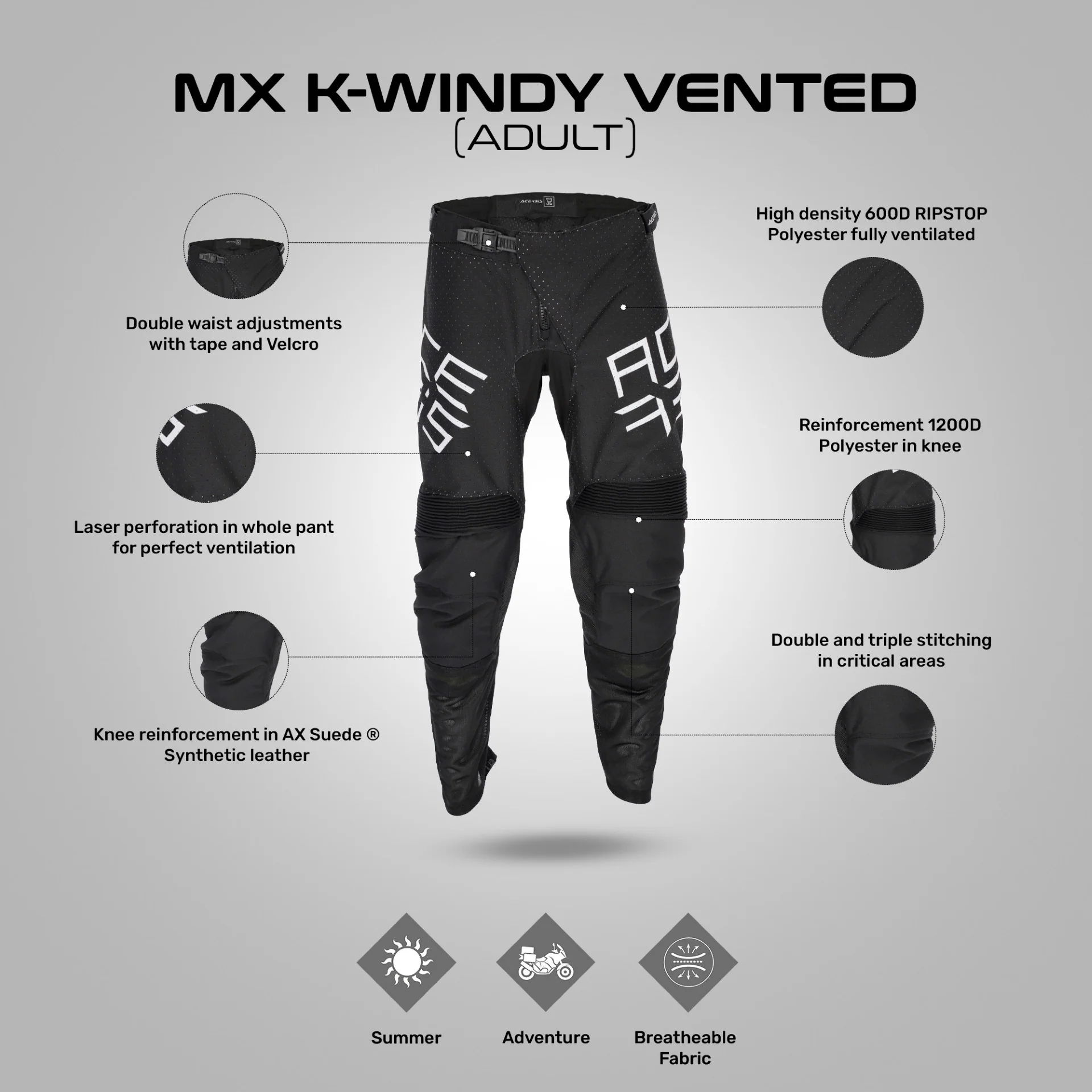 MX K-Windy Vented (Adult) - Off Road Motorcycle Riding Pants (Black) - Image 3