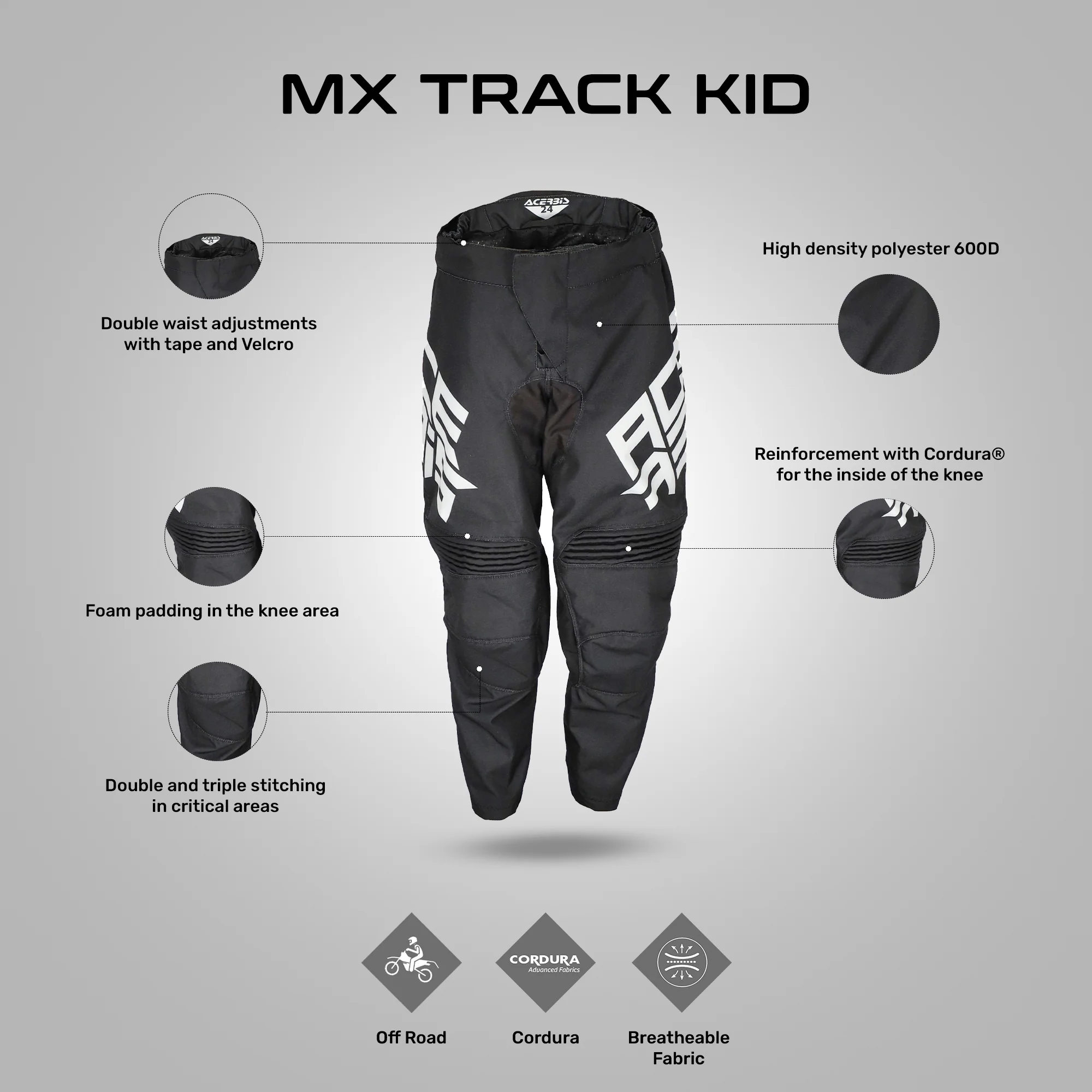 MX Track Kid's - Off Road Motorcycle Riding Pants (Black) - Image 3