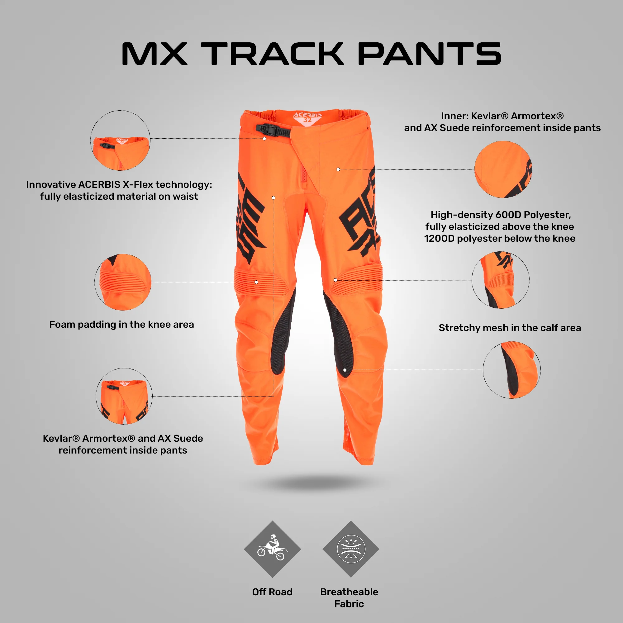 MX Track - Off Road Motorcycle Riding Pants (Orange) - Image 3