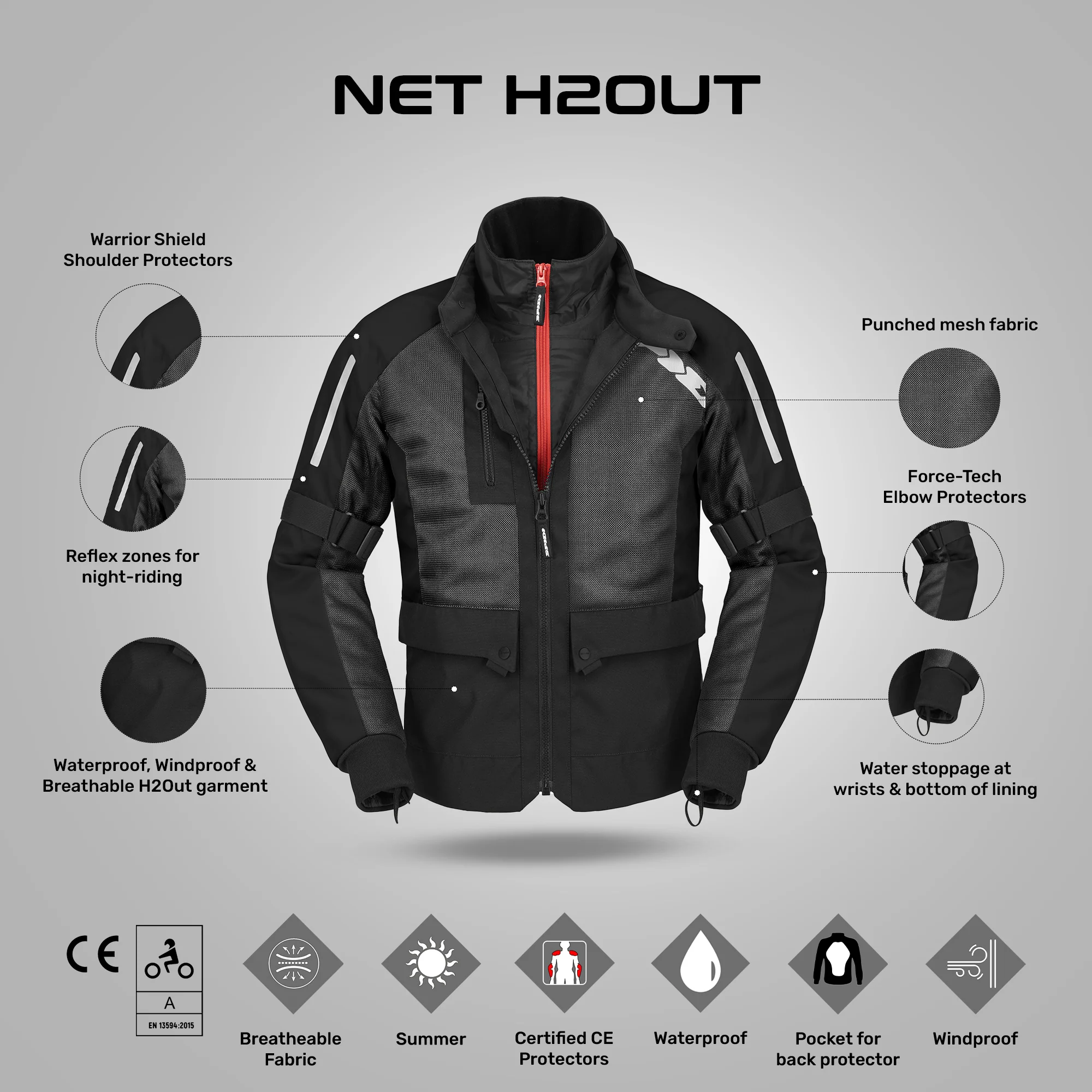 Net H2Out - All Weather Riding Jacket (Black) - Image 7