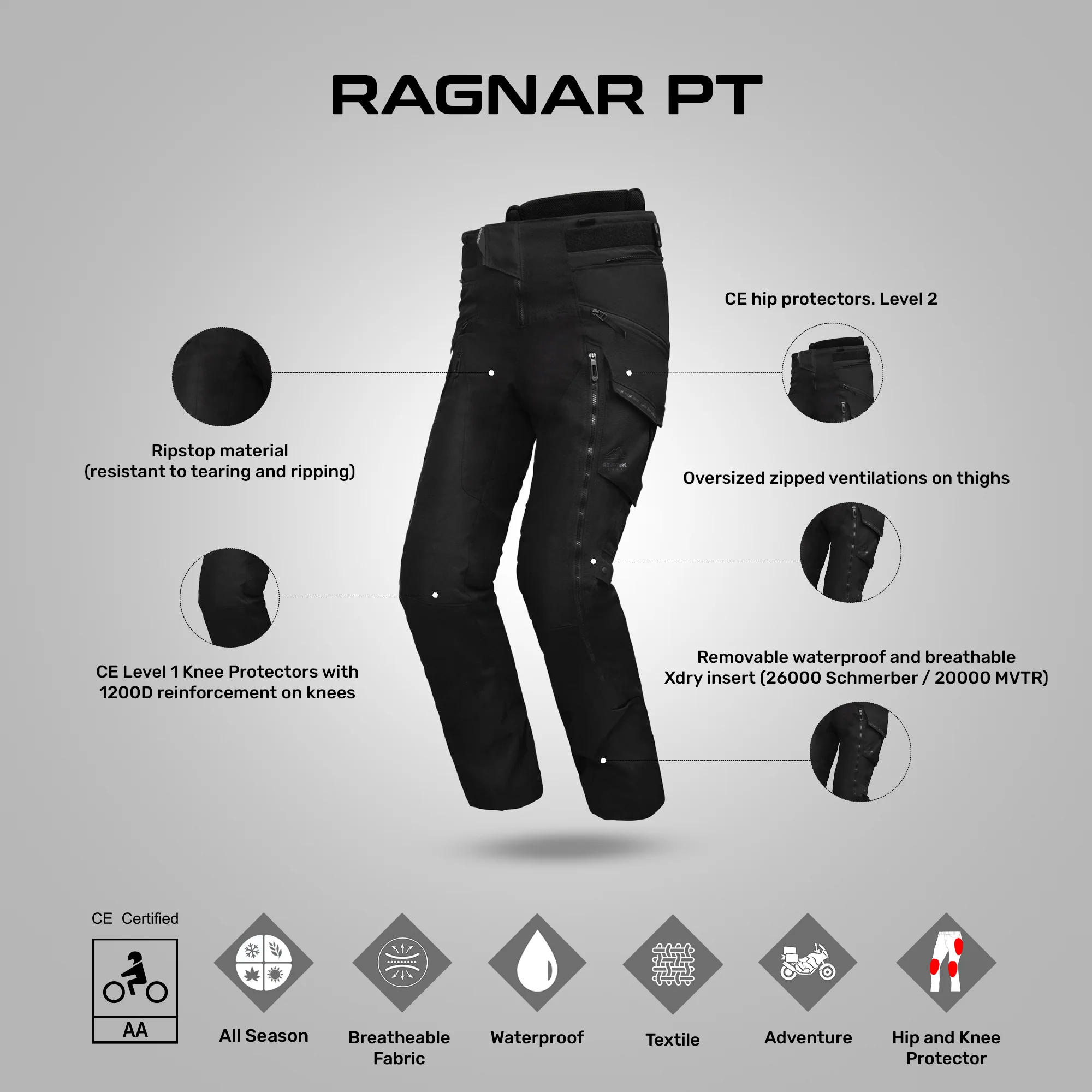 Ragnar - Adventure Touring Pants (Black) - Image 3