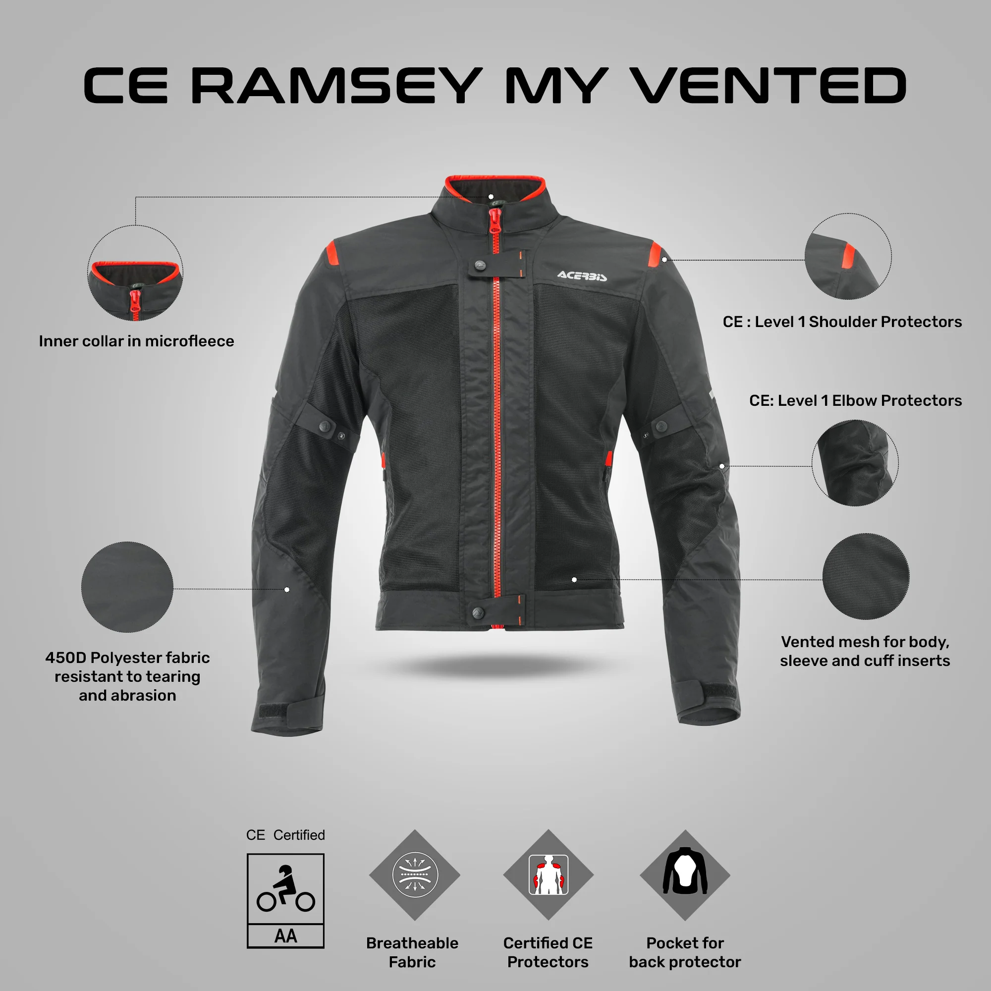 Ramsey My Vented - Sport Touring Jacket (Black/Red) - Image 4
