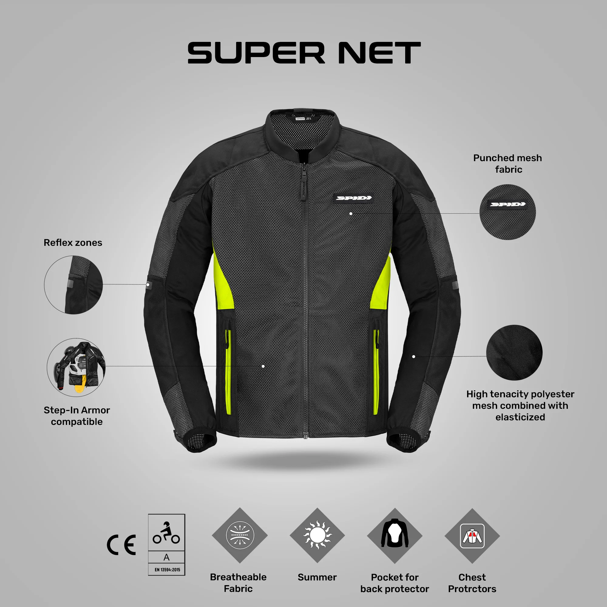 Super Net - Summer Riding Jacket (Black/Yellow) - Image 4