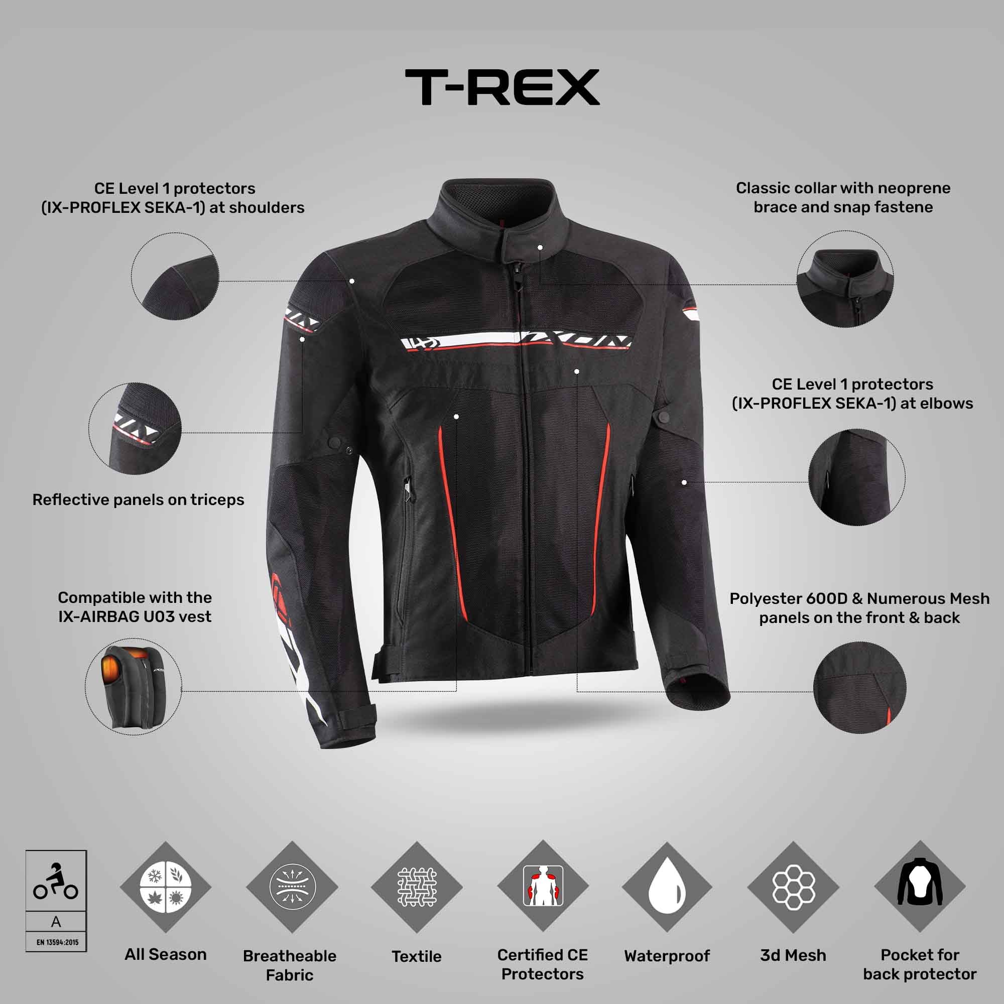 T-Rex - All Weather Riding Jacket (Black/White/Red) - Image 3