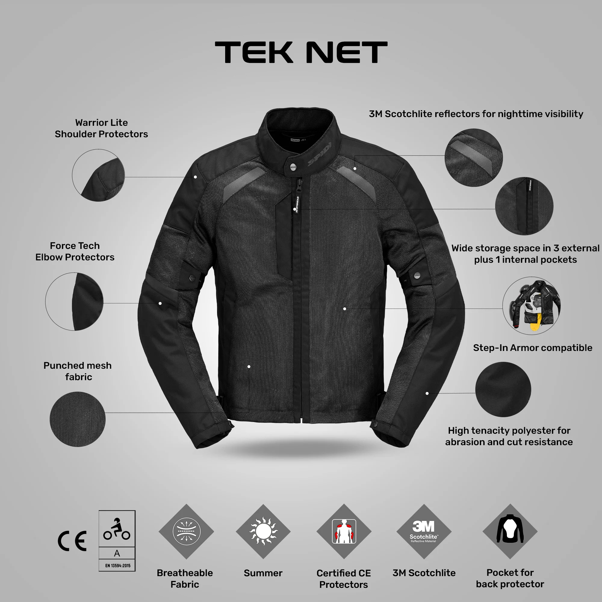 Tek Net - Summer Adventure Touring Jacket (Black) - Image 5