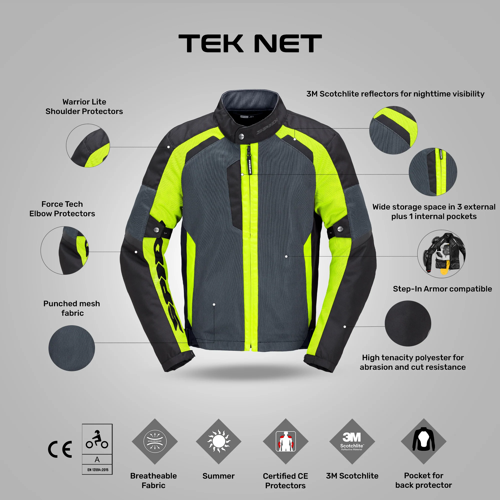 Tek Net - Summer Adventure Touring Jacket (Black/Yellow) - Image 5