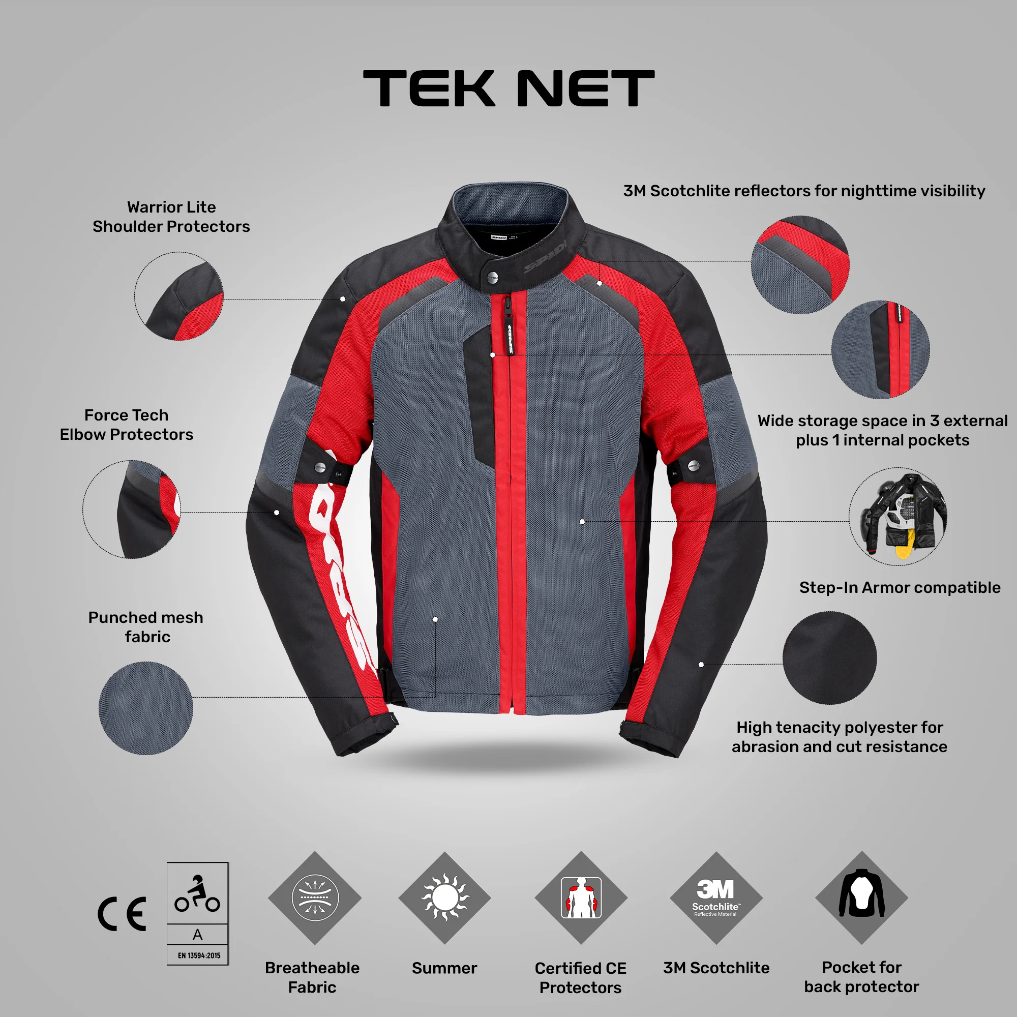 Tek Net - Summer Adventure Touring Jacket (Red) - Image 5