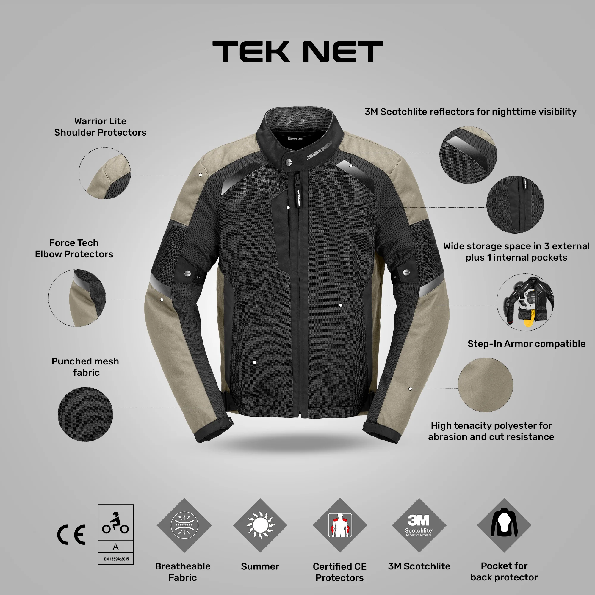Tek Net - Summer Adventure Touring Jacket (Sand) - Image 4