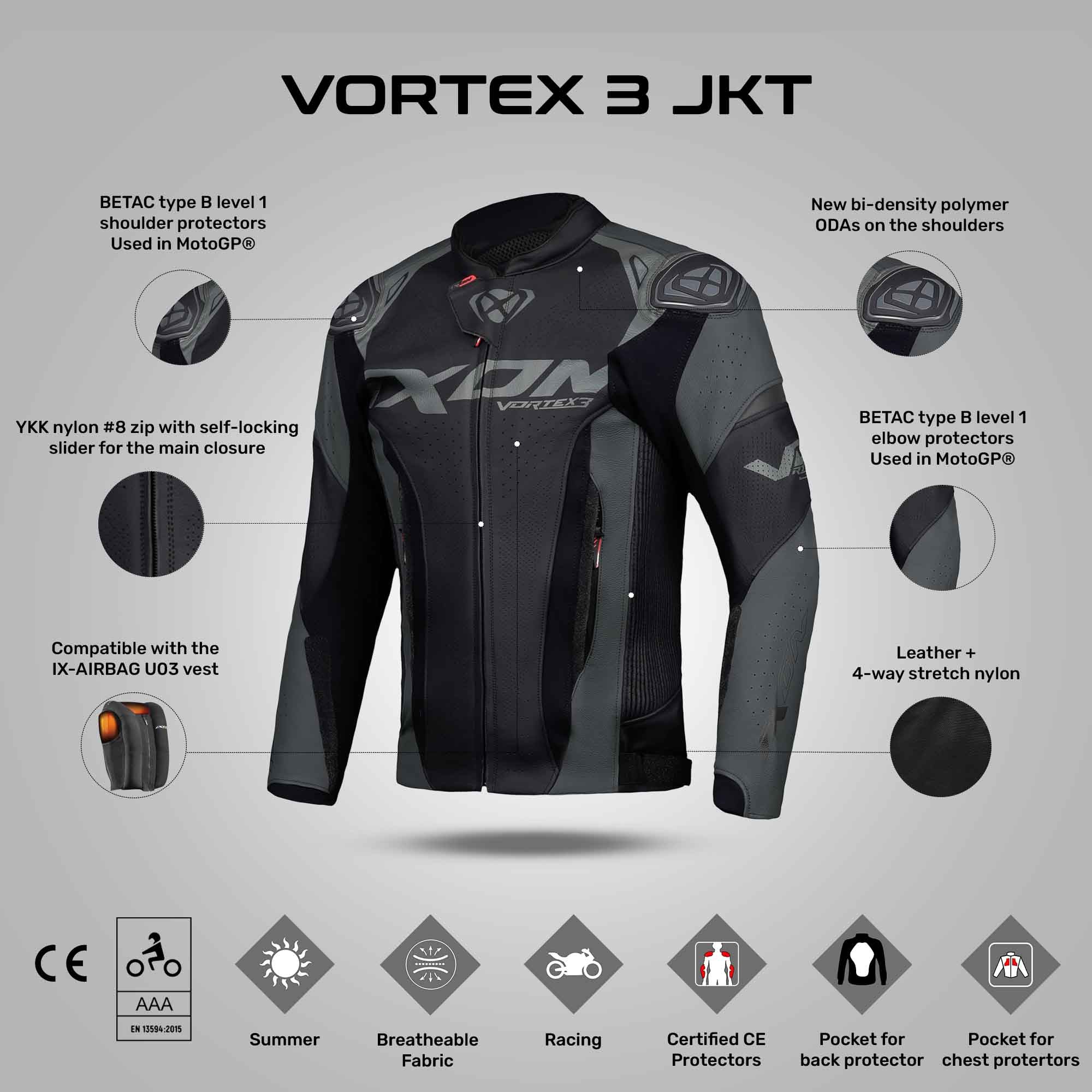 Vortex 3 - Leather Racing Jacket (Black) - Image 3