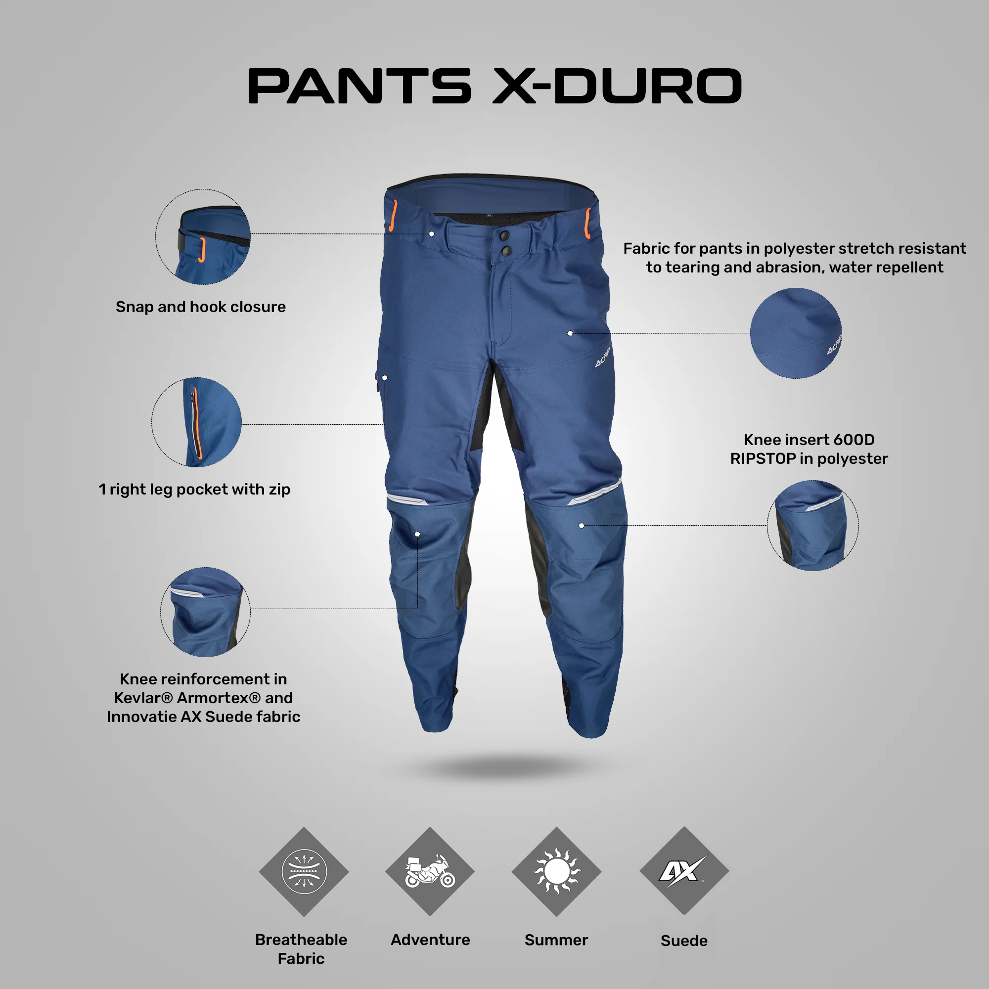 X-Duro - Motorcycle Riding Pants (Blue/Black) - Image 3