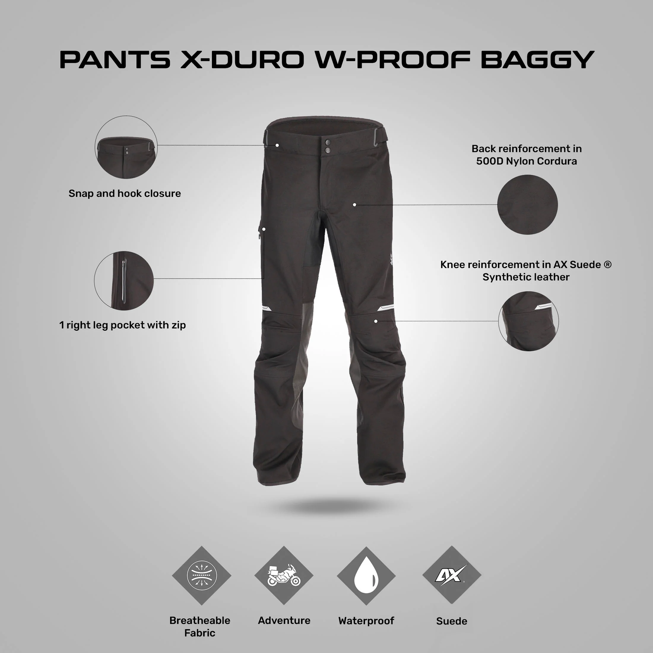 X-Duro - Waterproof Baggy Riding Pants (Black) - Image 3