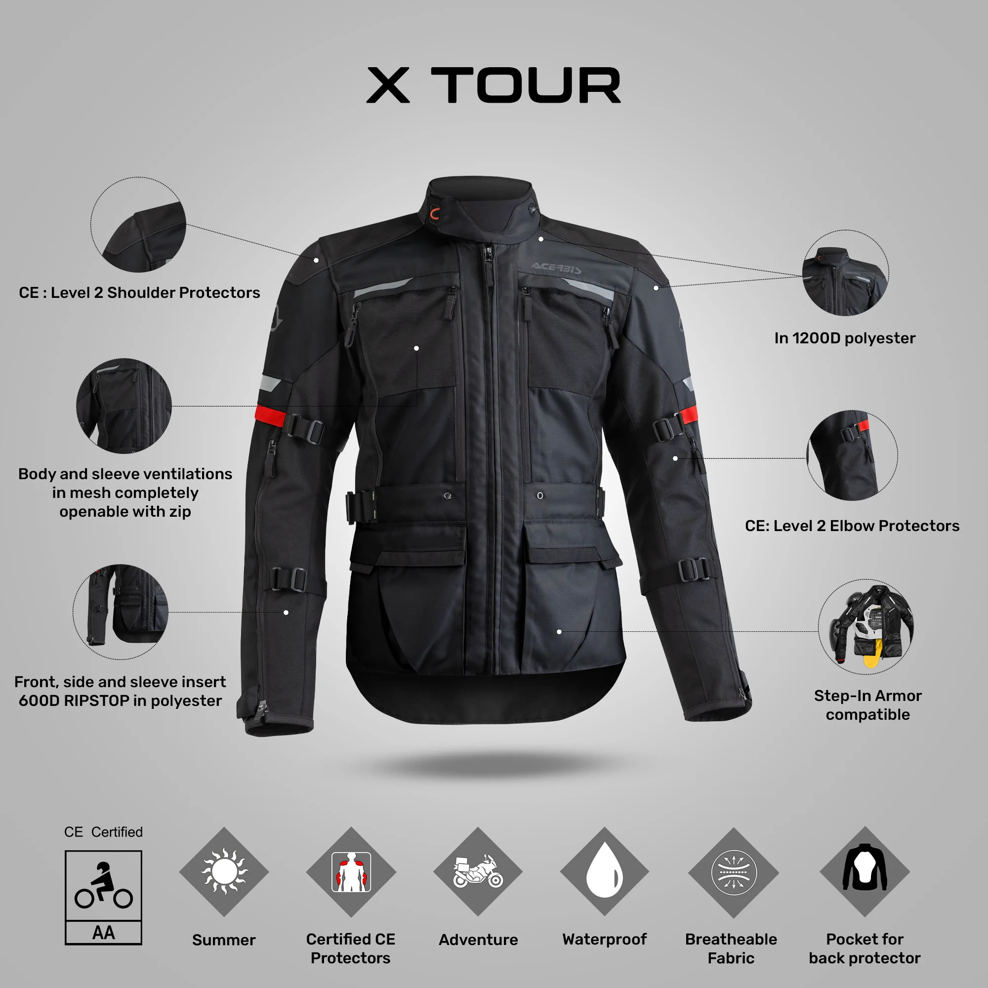 X-Tour - Waterproof Adventure Touring Jacket (Black) - Image 5